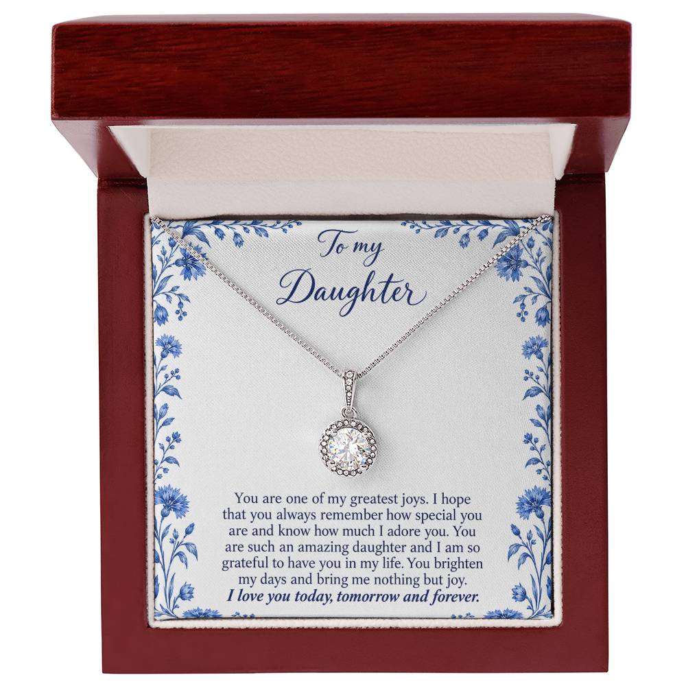 Eternal Hope Necklace with Blue Porcelain daughter message card – Luxury Box front view | Hensley London
