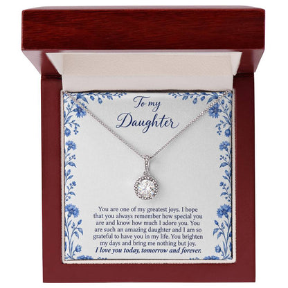 Eternal Hope Necklace with Blue Porcelain daughter message card – Luxury Box front view | Hensley London