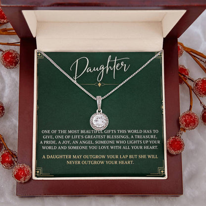 Eternal Hope Necklace with Emerald Art Deco daughter card – Luxury Box message-card close-up | Hensley London