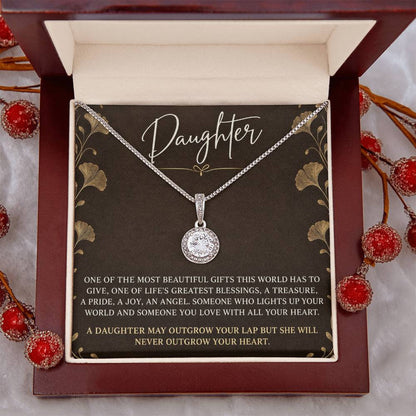 Eternal Hope Necklace with Espresso Ginkgo daughter card – Luxury Box message-card close-up | Hensley London