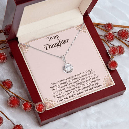 Eternal Hope Necklace with Blush Art Deco daughter message card – Luxury Box angled view | Hensley London