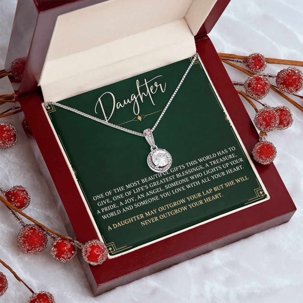 Eternal Hope Necklace with Emerald Art Deco daughter card – Luxury Box angled presentation | Hensley London