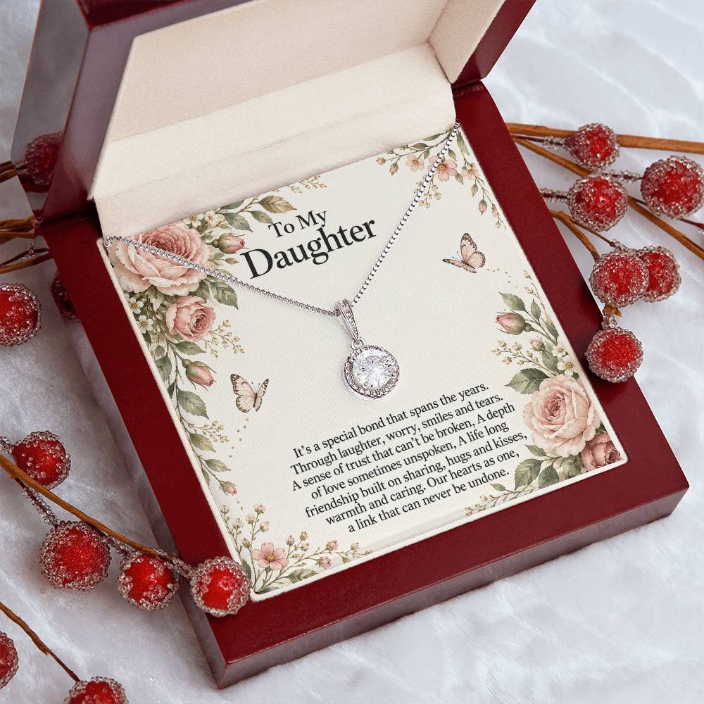 Eternal Hope Necklace with Rose Botanical daughter message card – Luxury Box angled view | Hensley London
