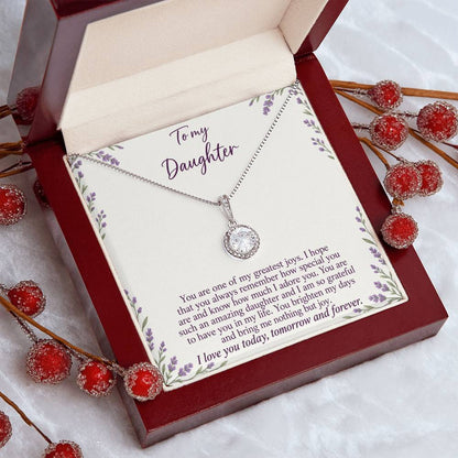 Eternal Hope Necklace with Lavender Meadow daughter message card – Luxury Box angled view | Hensley London