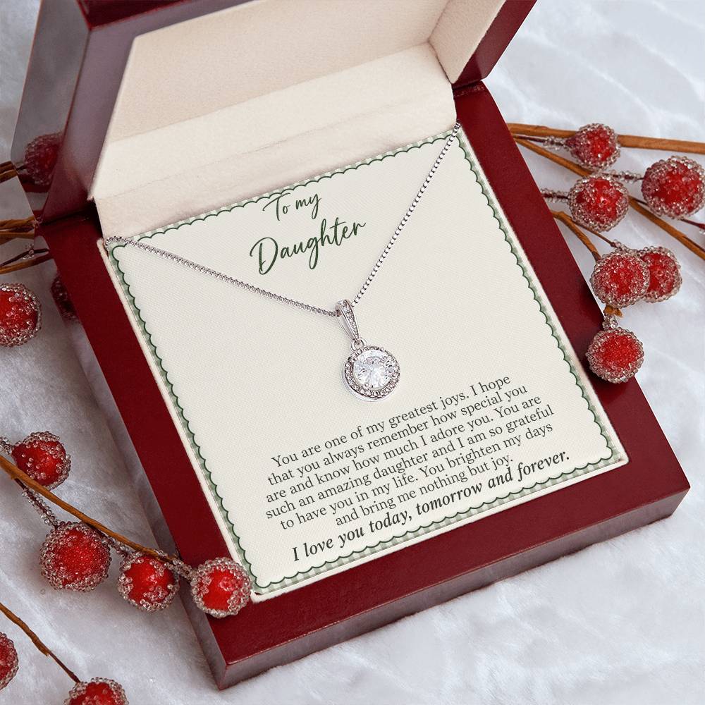 Eternal Hope Necklace with Sage Gingham daughter message card – Luxury Box angled view | Hensley London