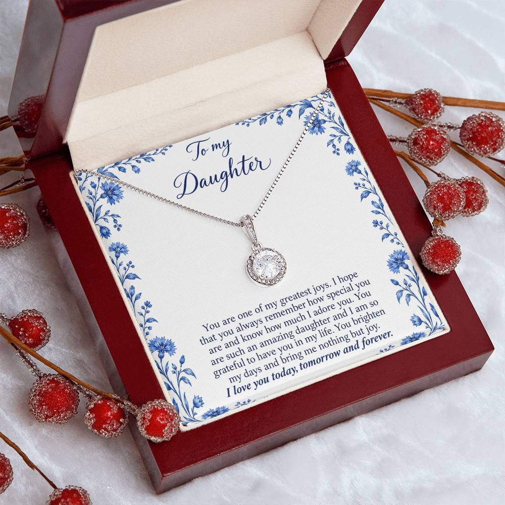 Eternal Hope Necklace with Blue Porcelain daughter message card – Luxury Box angled view | Hensley London
