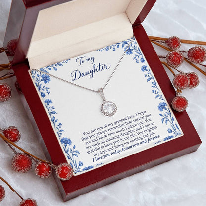 Eternal Hope Necklace with Blue Porcelain daughter message card – Luxury Box angled view | Hensley London