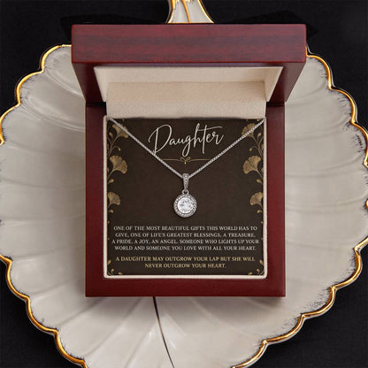 Eternal Hope Necklace with Espresso Ginkgo daughter card – Luxury Box front view | Hensley London