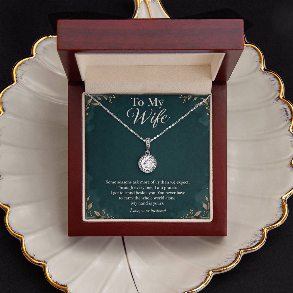 Eternal Hope Necklace in white gold finish with message card for wife | Hensley London