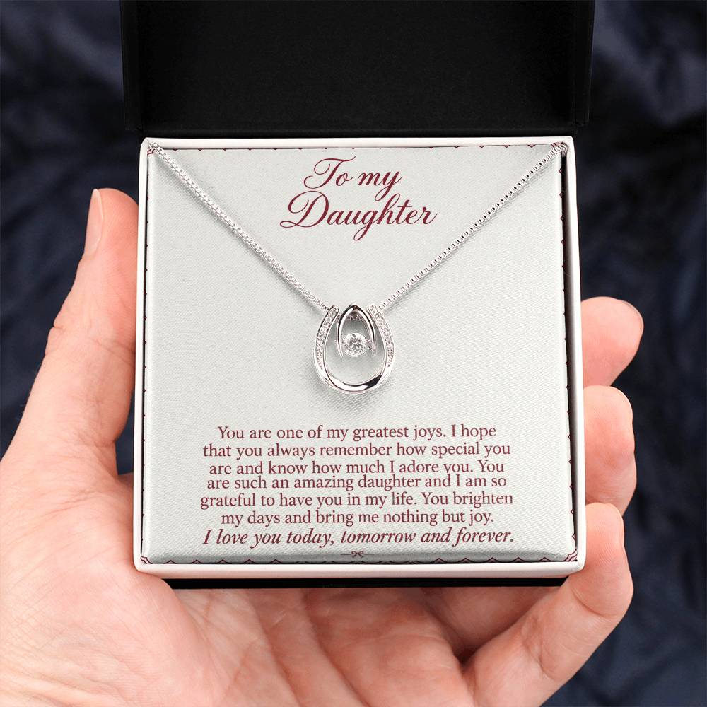 Lucky In Love teardrop necklace in white gold finish – Burgundy Letter Two Tone Box held in hand | Hensley London