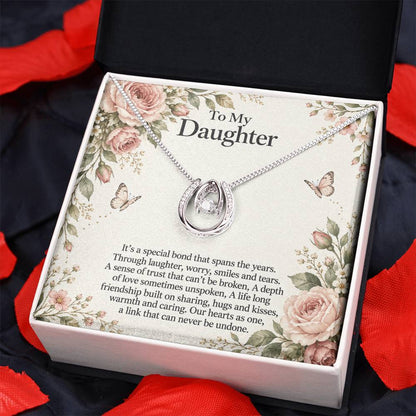 Lucky In Love teardrop necklace in white gold finish – Rose Botanical angled Two Tone Box view | Hensley London