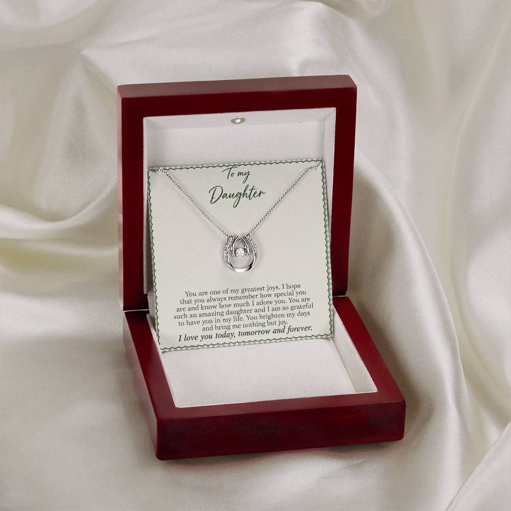 Lucky In Love teardrop necklace in white gold finish – Sage Gingham open Luxury Box on fabric | Hensley London