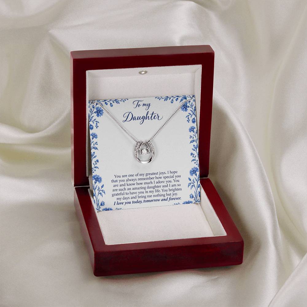 Lucky In Love teardrop necklace in white gold finish – Blue Porcelain open Luxury Box on fabric | Hensley London