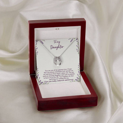 Lucky In Love teardrop necklace in white gold finish – Lavender Meadow open Luxury Box on fabric | Hensley London