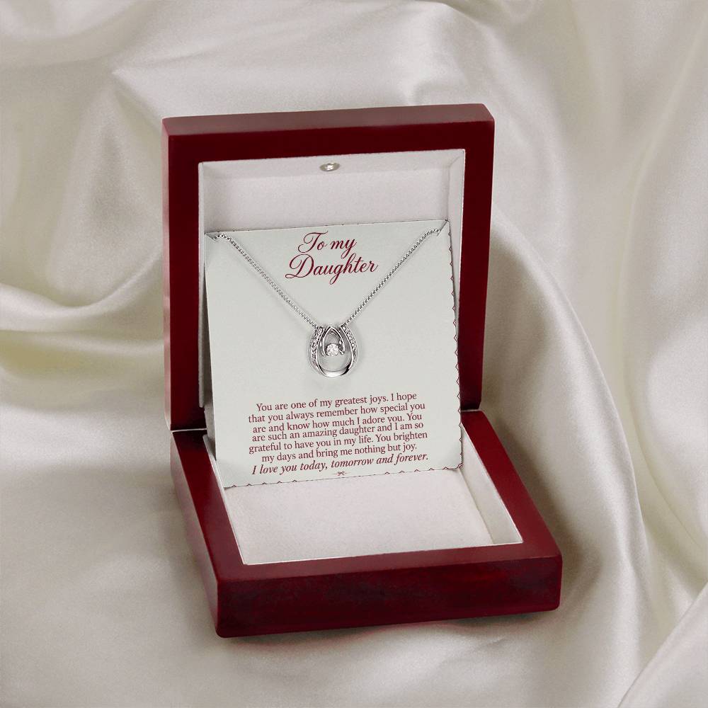 Lucky In Love teardrop necklace in white gold finish – Burgundy Letter open Luxury Box on fabric | Hensley London