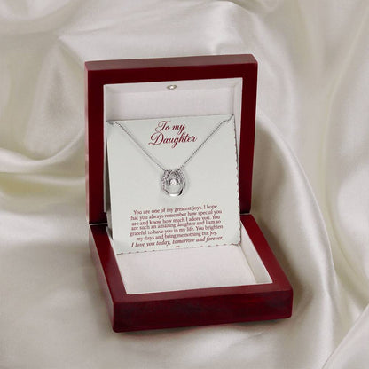 Lucky In Love teardrop necklace in white gold finish – Burgundy Letter open Luxury Box on fabric | Hensley London