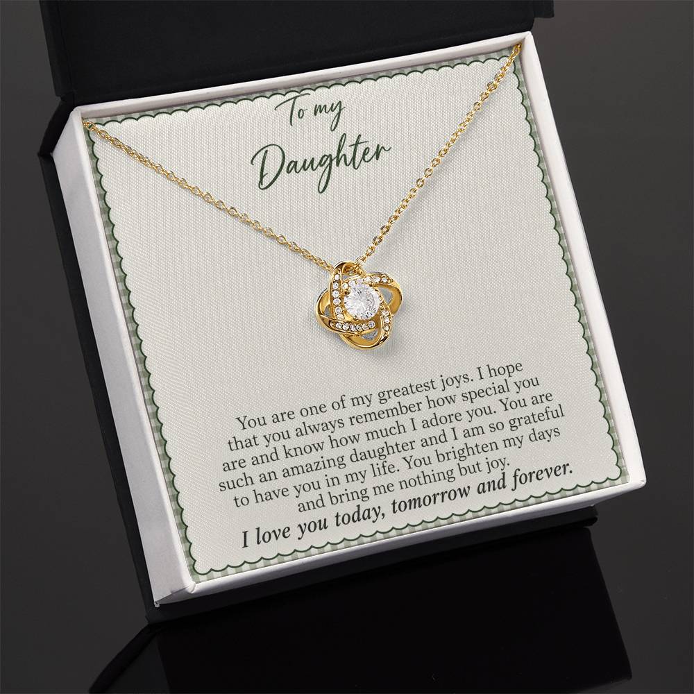 Love Knot necklace with Sage Gingham daughter message card – yellow gold finish necklace in Standard Box | Hensley London