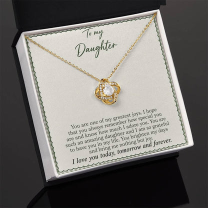 Love Knot necklace with Sage Gingham daughter message card – yellow gold finish necklace in Standard Box | Hensley London
