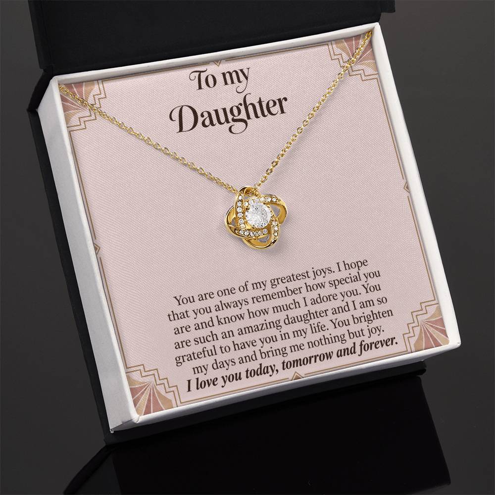 Love Knot necklace with Blush Art Deco daughter message card – yellow gold finish necklace in Standard Box | Hensley London