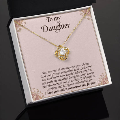 Love Knot necklace with Blush Art Deco daughter message card – yellow gold finish necklace in Standard Box | Hensley London
