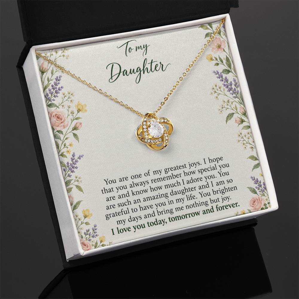 Love Knot necklace with Heirloom Garden daughter message card – yellow gold finish necklace in Standard Box | Hensley London