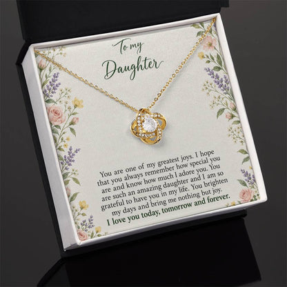 Love Knot necklace with Heirloom Garden daughter message card – yellow gold finish necklace in Standard Box | Hensley London