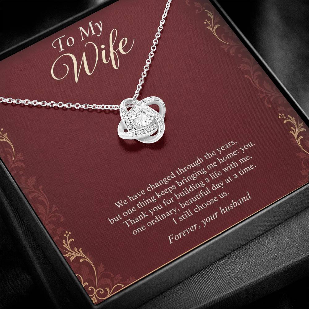 Love Knot Necklace in white gold finish with message card for wife | Hensley London