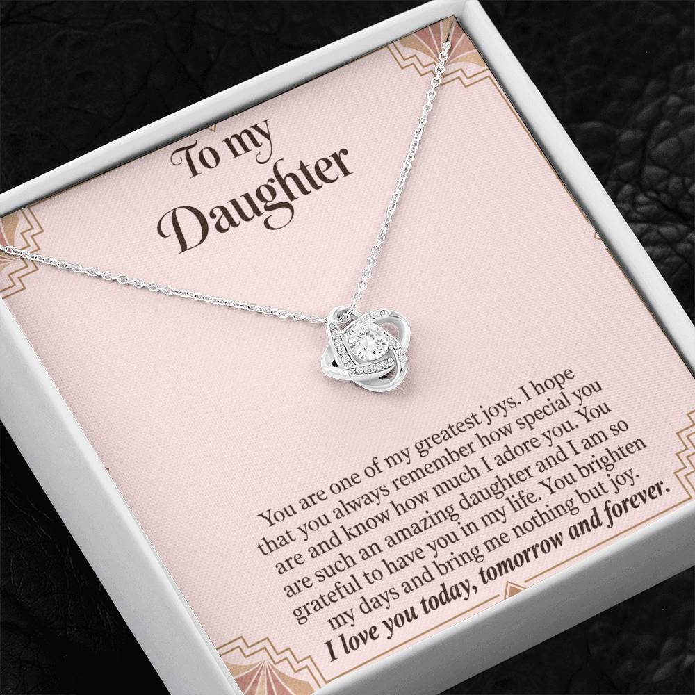 Love Knot necklace with Blush Art Deco daughter message card – white gold finish necklace in Standard Box | Hensley London