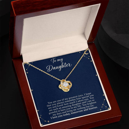 Love Knot necklace with Midnight Celestial daughter message card – yellow gold finish necklace in Luxury Box | Hensley London