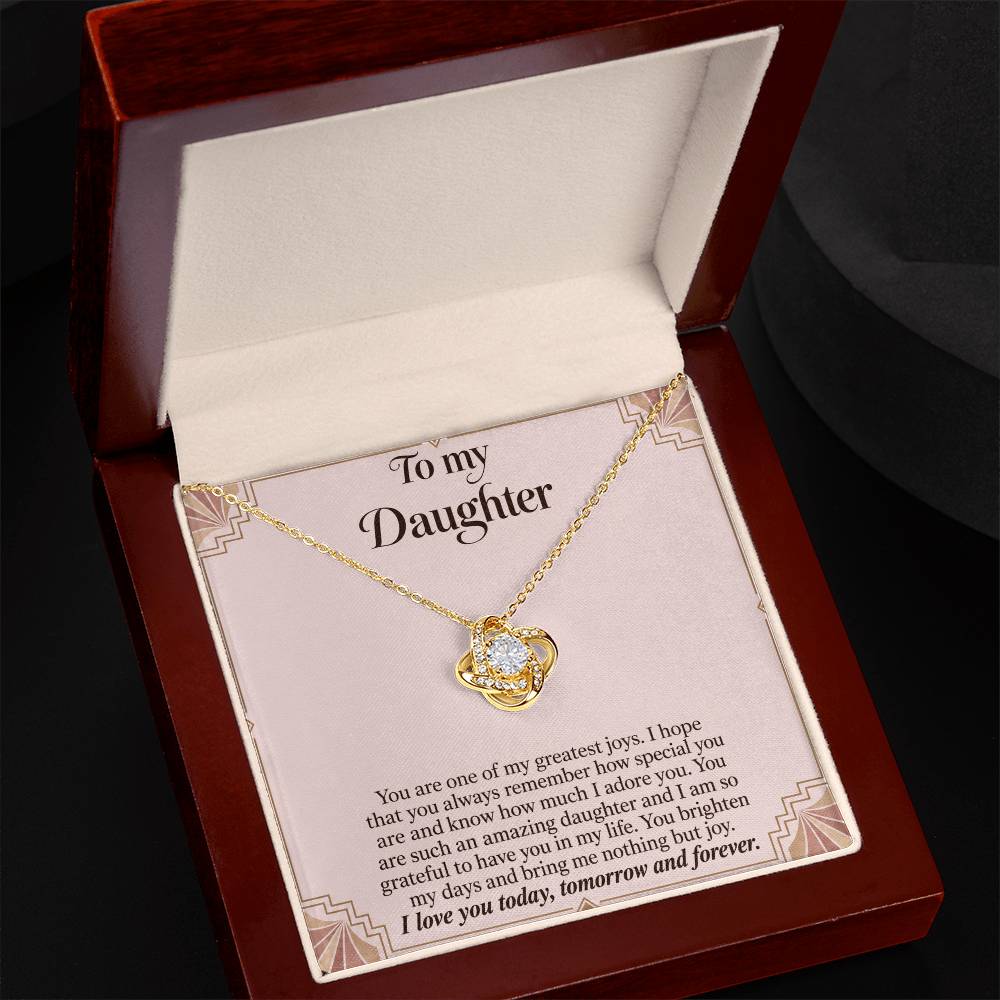 Love Knot necklace with Blush Art Deco daughter message card – yellow gold finish necklace in Luxury Box | Hensley London