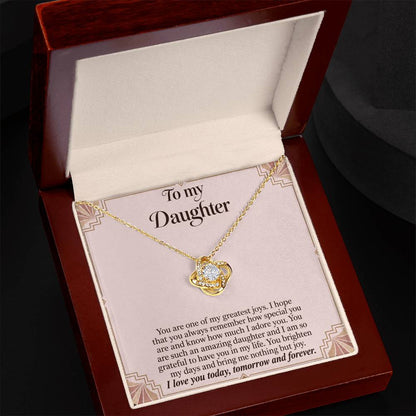 Love Knot necklace with Blush Art Deco daughter message card – yellow gold finish necklace in Luxury Box | Hensley London