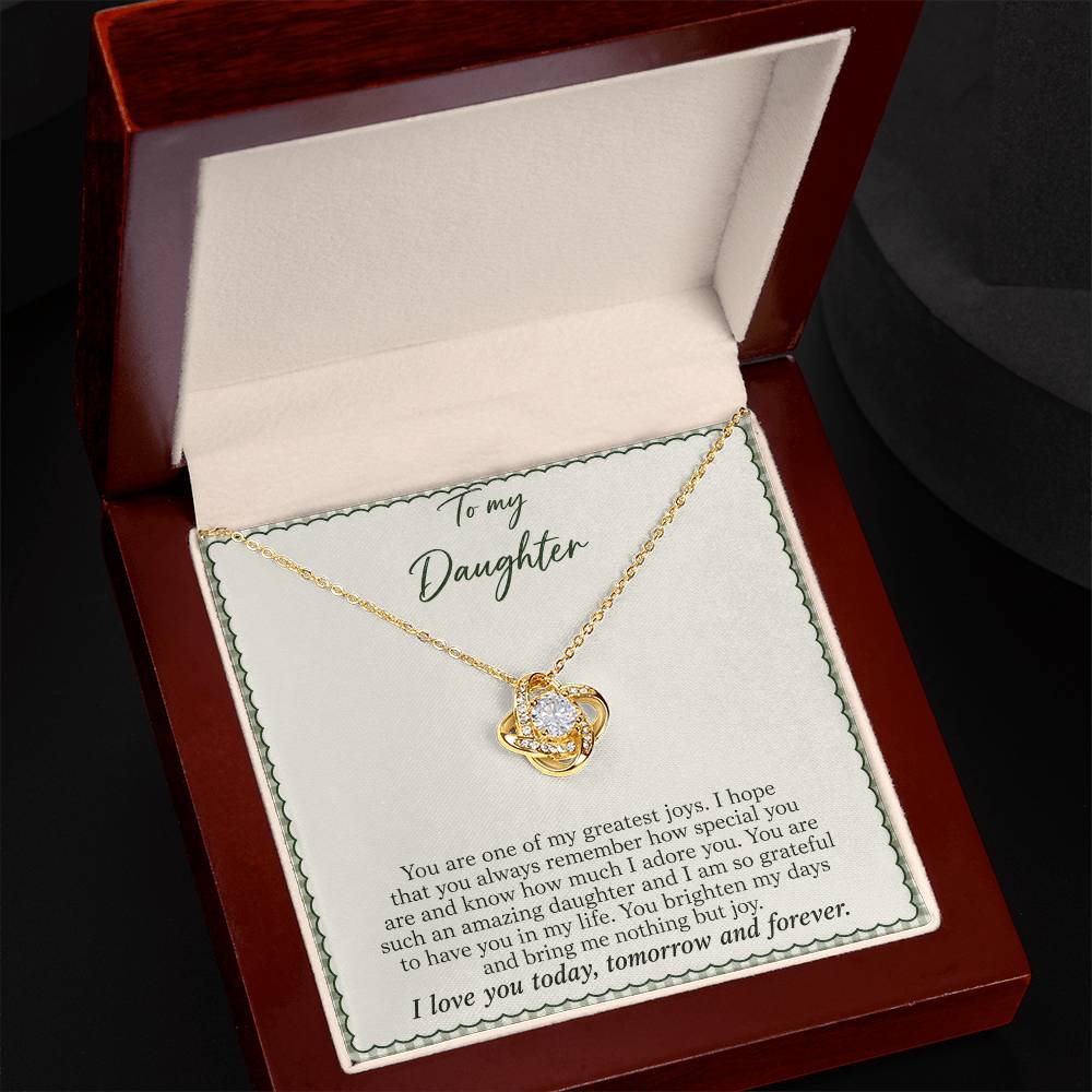 Love Knot necklace with Sage Gingham daughter message card – yellow gold finish necklace in Luxury Box | Hensley London