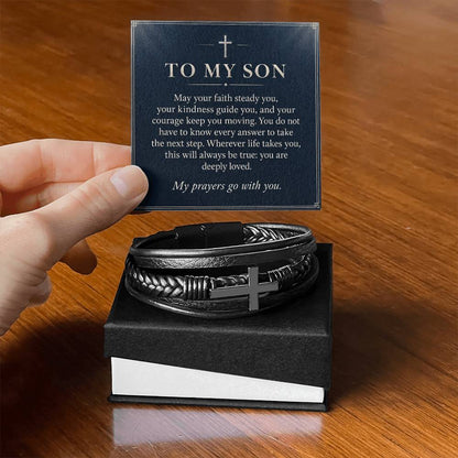 Cross Bracelet in Black for Son – bracelet and handheld message card | Hensley London