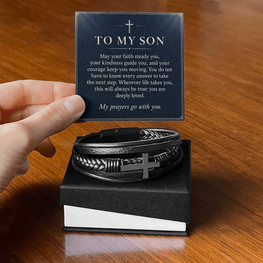 Cross Bracelet in Black for Son – bracelet and handheld message card | Hensley London