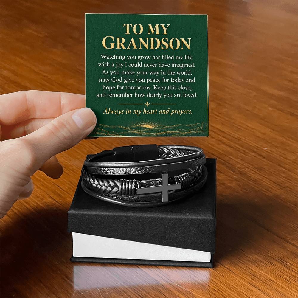Cross Bracelet in Black for Grandson – bracelet and handheld message card | Hensley London