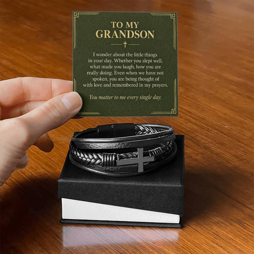 Black cross bracelet with grandson everyday prayers message card | Hensley London