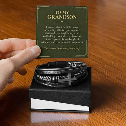 Black cross bracelet with grandson everyday prayers message card | Hensley London