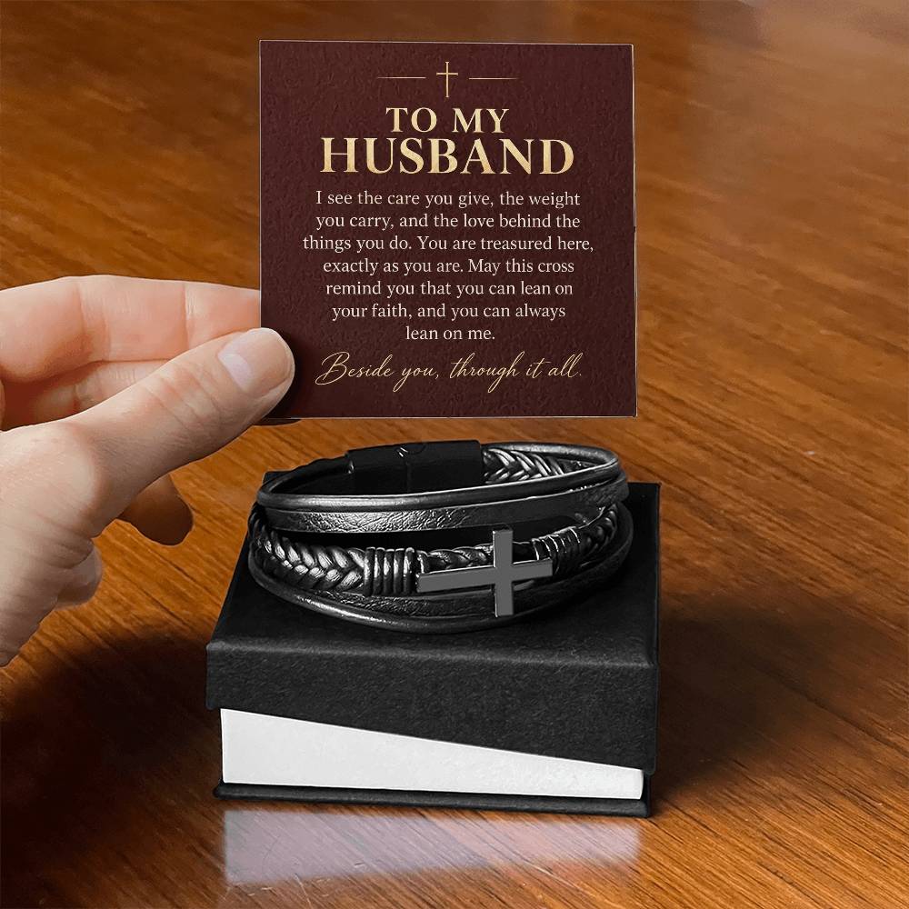 Cross Bracelet in Black for Husband – bracelet and handheld message card | Hensley London