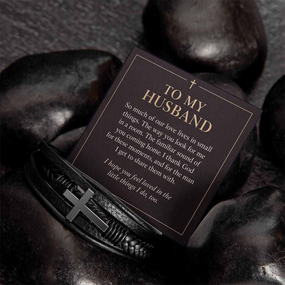 Black cross bracelet with husband everyday love message card | Hensley London