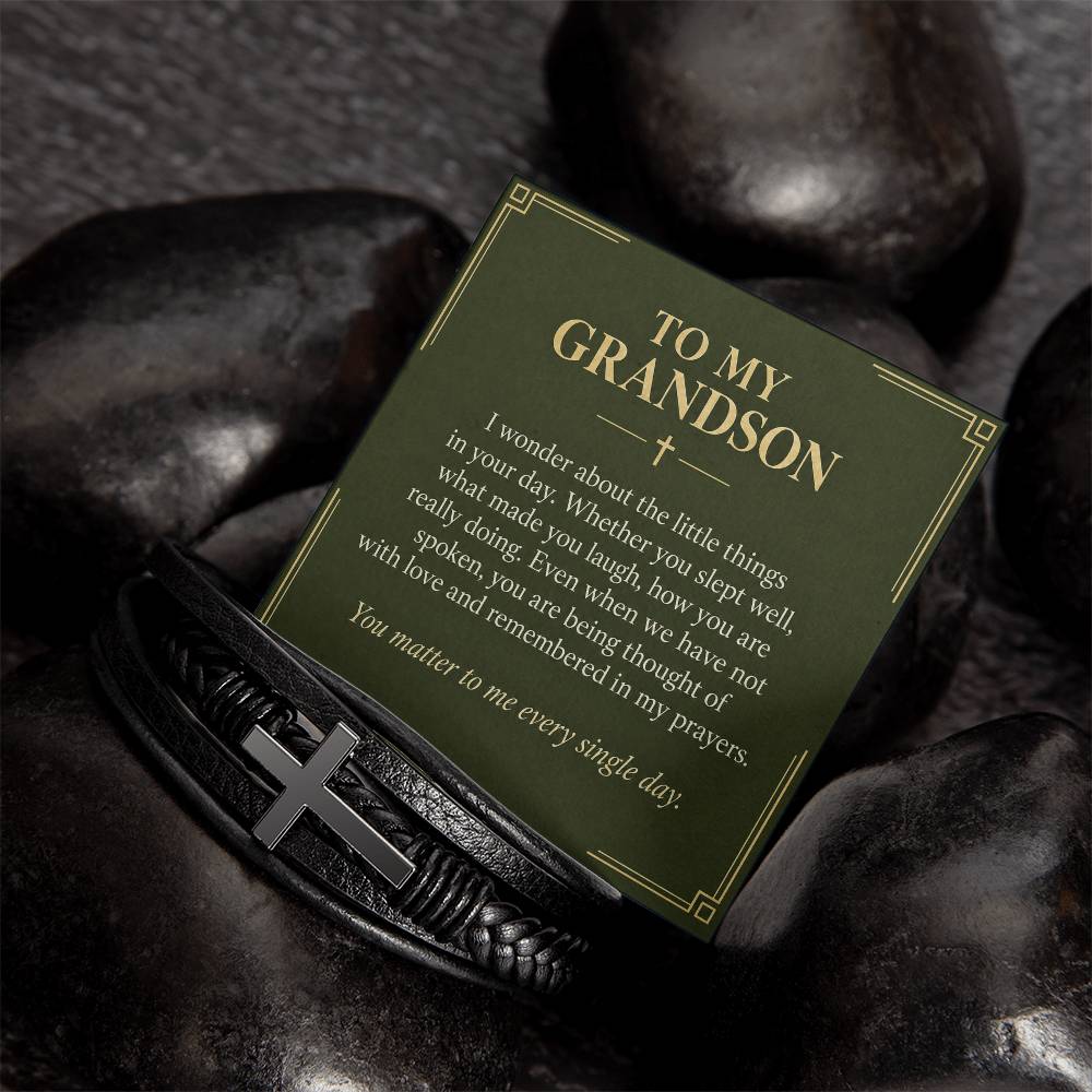 Black cross bracelet with grandson everyday prayers message card | Hensley London