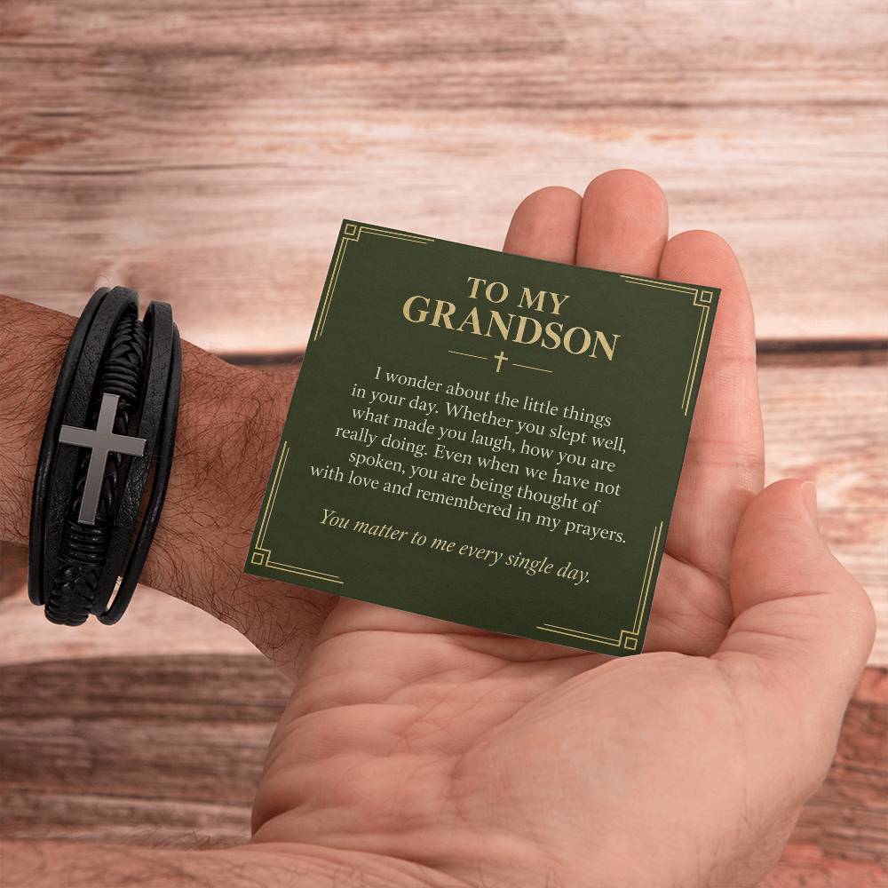 Black cross bracelet with grandson everyday prayers message card | Hensley London