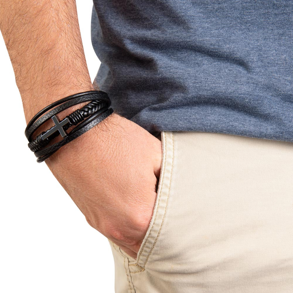 Cross Bracelet in Black for Grandson – bracelet worn on wrist | Hensley London