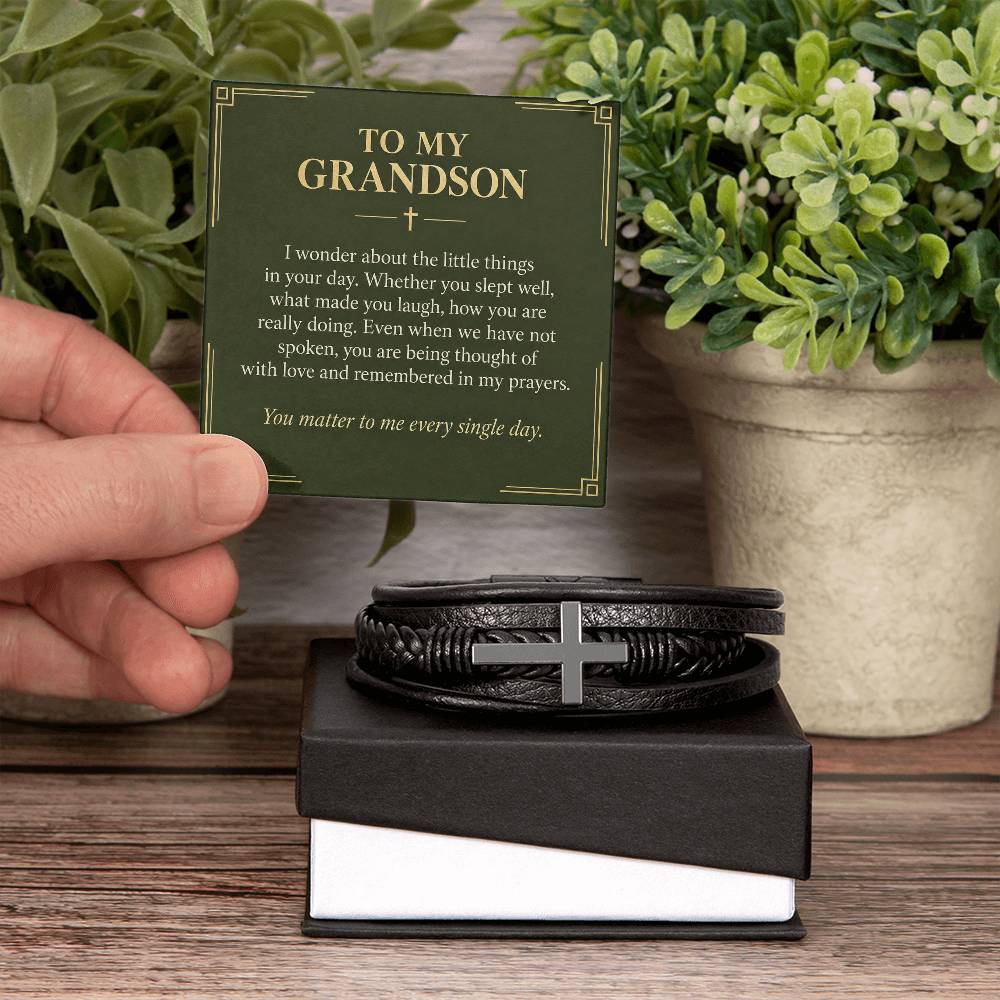 Black cross bracelet with grandson everyday prayers message card | Hensley London