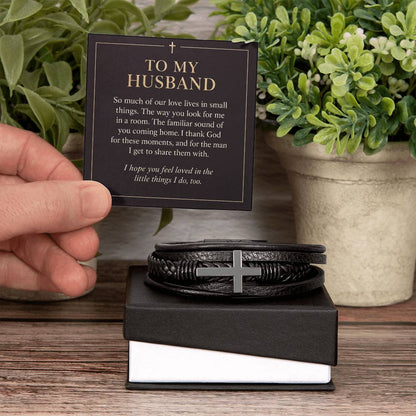 Black cross bracelet with husband everyday love message card | Hensley London