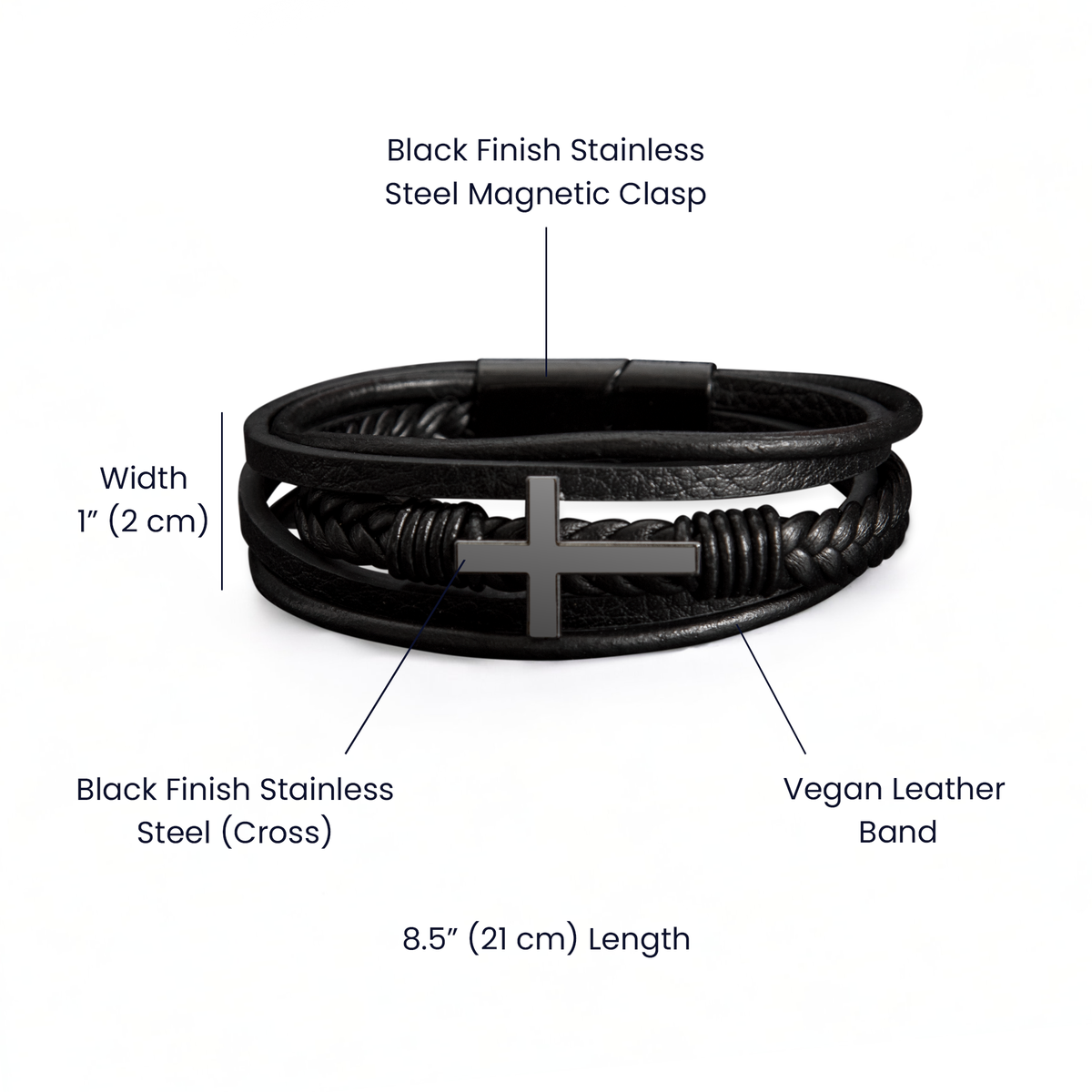 Cross bracelet supplier materials and dimensions diagram | Hensley London