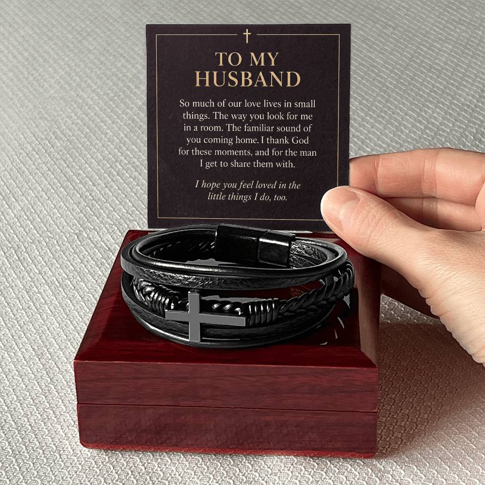 Black cross bracelet with husband everyday love message card | Hensley London
