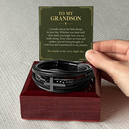 Black cross bracelet with grandson everyday prayers message card | Hensley London