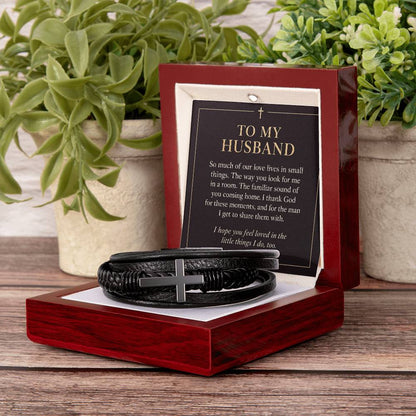 Black cross bracelet with husband everyday love message card | Hensley London