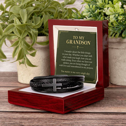 Black cross bracelet with grandson everyday prayers message card | Hensley London