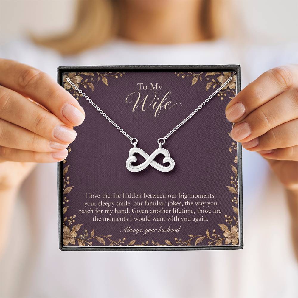 Endless Love Necklace in white gold finish with message card for wife | Hensley London